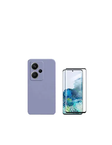 Kit Vidro Premium Full Cover + Capa Silicone Líquido  para Xiaomi Redmi Note 13 Pro+ - Roxo