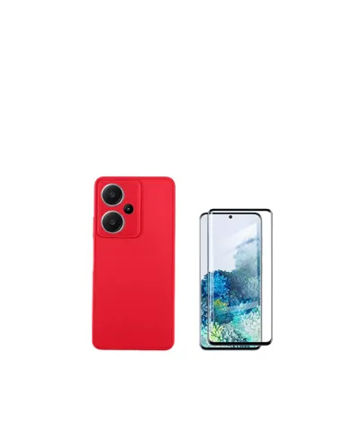 Kit Vidro Premium Full Cover + Capa Silicone Líquido  para Xiaomi Redmi Note 13 Pro+ - Vermelha