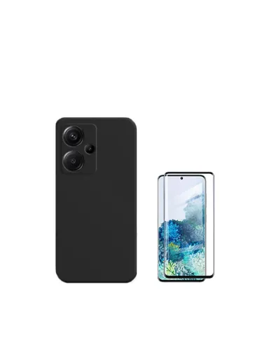 Kit Vidro Premium Full Cover + Capa Silicone Líquido  para Xiaomi Redmi Note 13 Pro+ - Preto