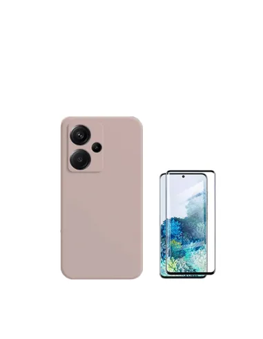 Kit Vidro Premium Full Cover + Capa Silicone Líquido  para Xiaomi Redmi Note 13 Pro+ - Rosa