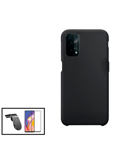 Kit Película de Vidro Temperado 5D Full Cover + Capa Silicone Líquido + Suporte Magnético L Safe Driving Carro para Oppo A54 5G