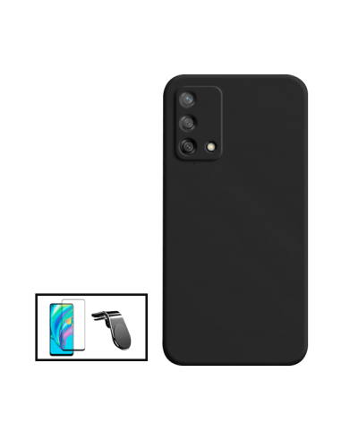 Kit Película de Vidro Temperado 5D Full Cover + Capa Silicone Líquido + Suporte Magnético L Safe Driving Carro para Oppo A95 - P