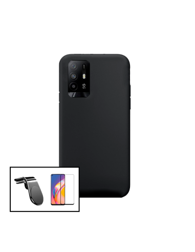 Kit Película de Vidro Temperado 5D Full Cover + Capa Silicone Líquido + Suporte Magnético L Safe Driving Carro para Oppo A95 5G