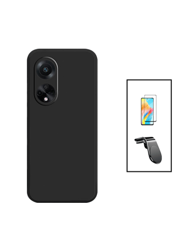 Kit Película de Vidro Temperado 5D Full Cover + Capa Silicone Líquido + Suporte Magnético L Safe Driving Carro para Oppo F23 5G 