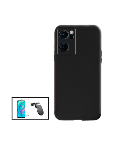 Kit Película de Vidro Temperado 5D Full Cover + Capa Silicone Líquido + Suporte Magnético L Safe Driving Carro para Oppo Find X5