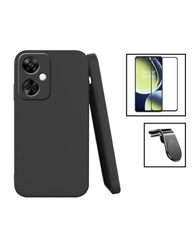 Kit Película de Vidro Temperado 5D Full Cover + Capa Silicone Líquido + Suporte Magnético L Safe Driving Carro para Oppo K11 - P