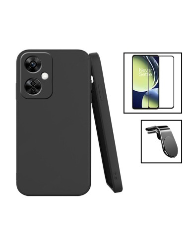 Kit Película de Vidro Temperado 5D Full Cover + Capa Silicone Líquido + Suporte Magnético L Safe Driving Carro para Oppo K11X - 