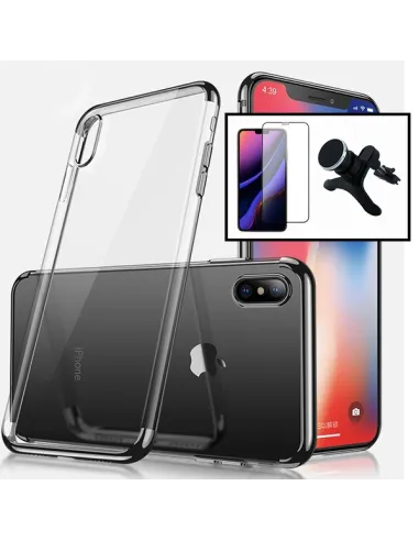 Kit Vidro Premium Full Cover + Capa SlimArmor + Suporte Magnético Reforçado para iPhone X / XS - Preto