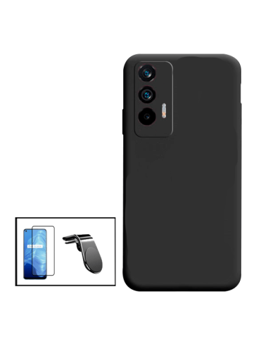 Kit Película de Vidro Temperado 5D Full Cover + Capa Silicone Líquido + Suporte Magnético L Safe Driving Carro para Realme GT Ne