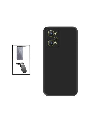 Kit Película de Vidro Temperado 5D Full Cover + Capa Silicone Líquido + Suporte Magnético L Safe Driving Carro para Realme GT Ne