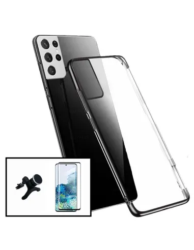 Kit Vidro Premium Full Cover + Capa SlimArmor + Suporte Magnético Reforçado para Samsung Galaxy S21 Ultra 5G - Preto