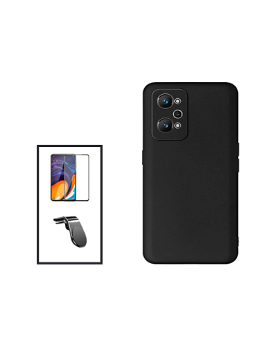 Kit Película de Vidro Temperado 5D Full Cover + Capa Silicone Líquido + Suporte Magnético L Safe Driving Carro para Realme Gt Ne