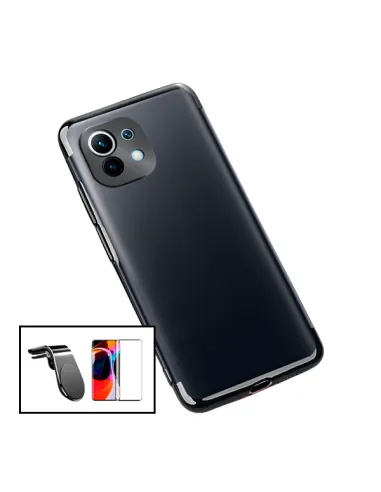 Kit Vidro Premium Full Cover + Capa SlimArmor + Suporte Magnético L para Xiaomi Mi 11 - Preto