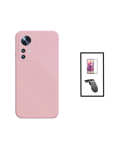 Kit Película de Vidro Temperado 5D Full Cover + Capa Silicone Líquido + Suporte Magnético L Safe Driving Carro para Xiaomi 12T P