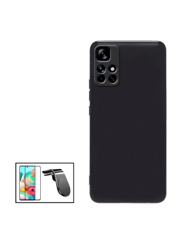 Kit Película de Vidro Temperado 5D Full Cover + Capa Silicone Líquido + Suporte Magnético L Safe Driving Carro para Xiaomi Poco 