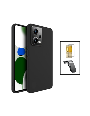 Kit Película de Vidro Temperado 5D Full Cover + Capa Silicone Líquido + Suporte Magnético L Safe Driving Carro para Xiaomi Poco 