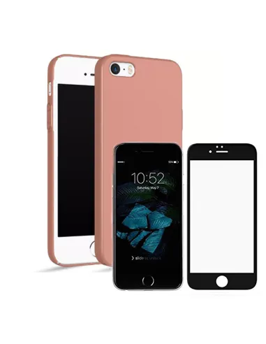 Kit Vidro Premium Full Cover + Capa SlimShield para iPhone 5 / 5C / 5S / SE - Rosa