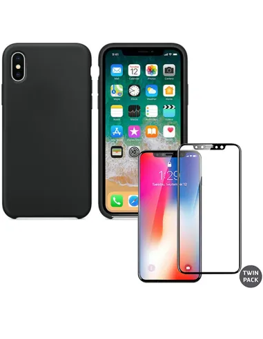 Kit Vidro Premium Full Cover + Capa SlimShield para iPhone X / XS - Preto