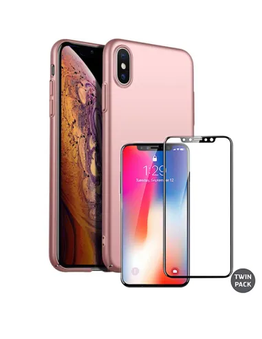 Kit Vidro Premium Full Cover + Capa SlimShield para iPhone X / XS - Rosa