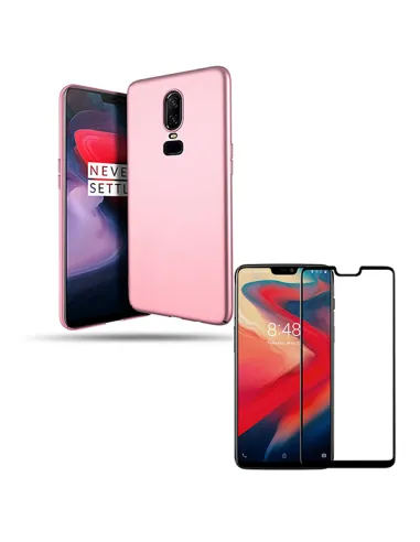 Kit Vidro Premium Full Cover + Capa SlimShield para OnePlus 6 - Rosa