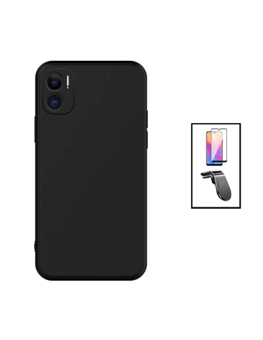 Kit Película de Vidro Temperado 5D Full Cover + Capa Silicone Líquido + Suporte Magnético L Safe Driving Carro para Xiaomi Redmi
