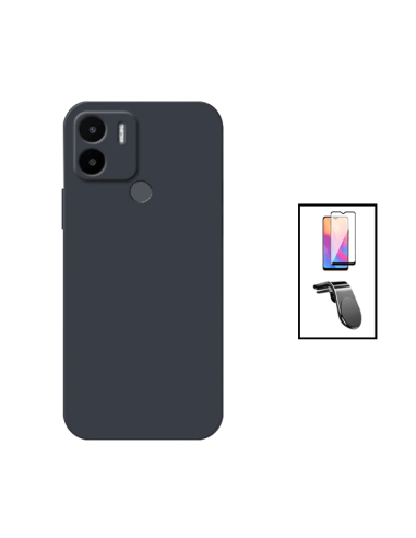 Kit Película de Vidro Temperado 5D Full Cover + Capa Silicone Líquido + Suporte Magnético L Safe Driving Carro para Xiaomi Redmi