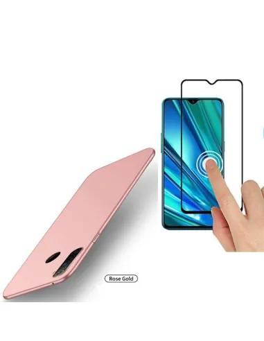 Kit Vidro Premium Full Cover + Capa SlimShield para Realme 5 Pro - Rosa