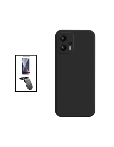 Kit Película de Vidro Temperado 5D Full Cover + Capa Silicone Líquido + Suporte Magnético L Safe Driving Carro para Xiaomi Redmi