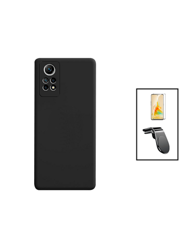 Kit Película de Vidro Temperado 5D Full Cover + Capa Silicone Líquido + Suporte Magnético L Safe Driving Carro para Xiaomi Redmi