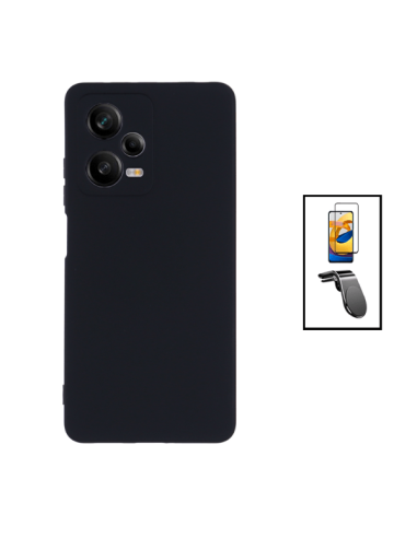 Kit Película de Vidro Temperado 5D Full Cover + Capa Silicone Líquido + Suporte Magnético L Safe Driving Carro para Xiaomi Redmi