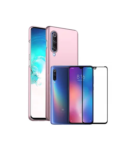 Kit Vidro Premium Full Cover + Capa SlimShield para Xiaomi Mi 9 - Rosa