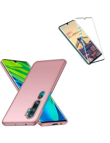 Kit Vidro Premium Full Cover + Capa SlimShield para Xiaomi Mi Note 10 - Rosa