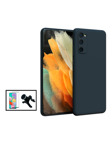 Kit Película de Vidro Temperado 5D Full Cover + Capa Silicone Líquido + Suporte Magnético Reforçado de Carro para Oppo A74