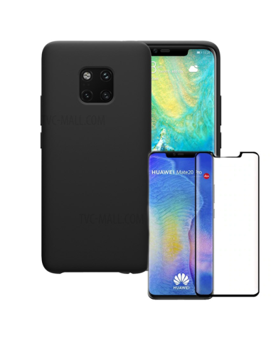 Kit Película de Vidro Temperado 5D Full Cover + Capa Silicone Líquido para Huawei Mate 20 Pro