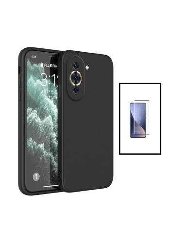 Kit Película de Vidro Temperado 5D Full Cover + Capa Silicone Líquido para Huawei Nova 10 Pro - Preto