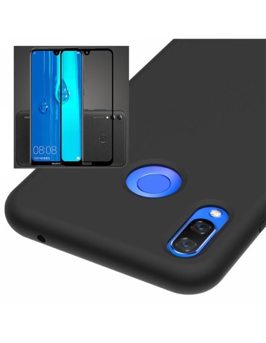 Kit Película de Vidro Temperado 5D Full Cover + Capa Silicone Líquido para Huawei P smart + Plus 2019