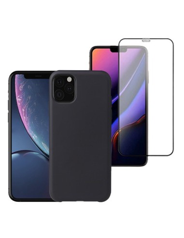 Kit Película de Vidro Temperado 5D Full Cover + Capa Silicone Líquido para iPhone 11 Pro