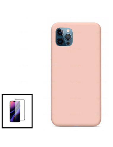 Kit Película de Vidro Temperado 5D Full Cover + Capa Silicone Líquido para iPhone 12 Mini - Rosa