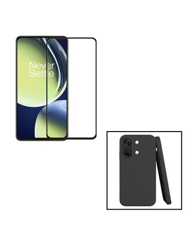 Kit Película de Vidro Temperado 5D Full Cover + Capa Silicone Líquido para onePlus Ace 2V - Preto