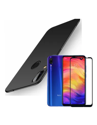 Kit Vidro Premium Full Cover + Capa SlimShield para Xiaomi Redmi Note 7 - Preto