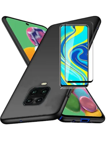 Kit Vidro Premium Full Cover + Capa SlimShield para Xiaomi Redmi Note 9 Pro - Preto