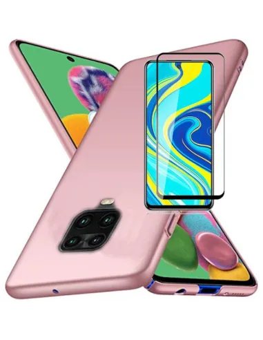 Kit Vidro Premium Full Cover + Capa SlimShield para Xiaomi Redmi Note 9 Pro Max - Rosa