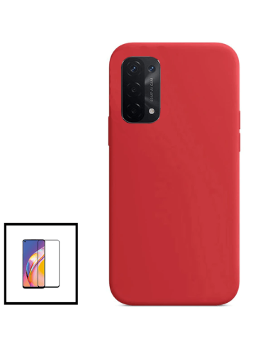 Kit Película de Vidro Temperado 5D Full Cover + Capa Silicone Líquido para Oppo A16 - Vermelho