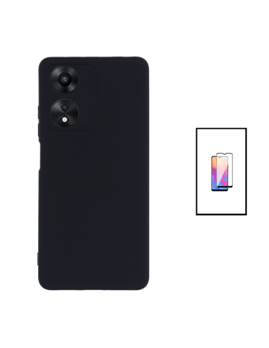 Kit Película de Vidro Temperado 5D Full Cover + Capa Silicone Líquido para Oppo A17 - Preto