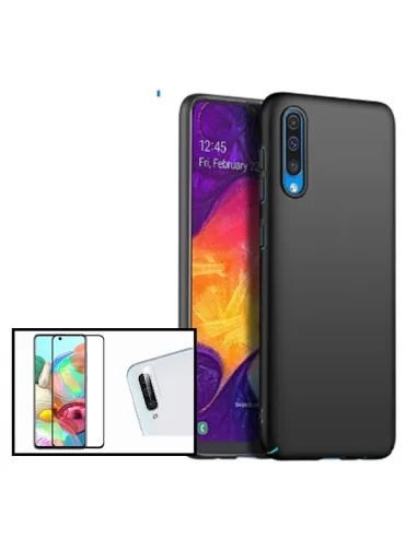 Kit Vidro Premium Full Cover + Película de Câmara Traseira + Capa Silicone Líquido para Samsung Galaxy A30s - Preto