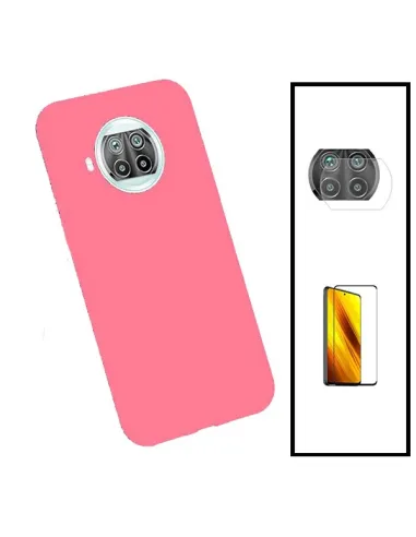 Kit Vidro Premium Full Cover + Película de Câmara Traseira + Capa Silicone Líquido para Xiaomi Poco X3 NFC - Rosa