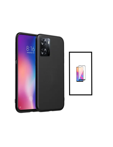 Kit Película de Vidro Temperado 5D Full Cover + Capa Silicone Líquido para Oppo A57s - Preto