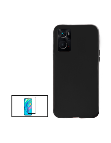 Kit Película de Vidro Temperado 5D Full Cover + Capa Silicone Líquido para Oppo A76 - Preto