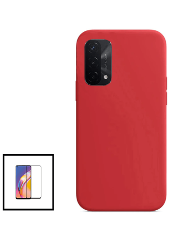 Kit Película de Vidro Temperado 5D Full Cover + Capa Silicone Líquido para Oppo A93 5G - Vermelho