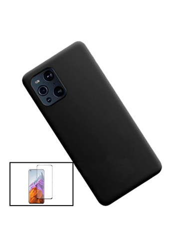 Kit Película de Vidro Temperado 5D Full Cover + Capa Silicone Líquido para Oppo Find X3